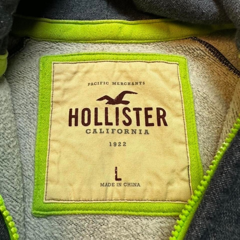 Hollister‎ Hoodie Womens Large Blue Full Zip Y2K Yellow Drawstring 1922 Logo - Picture 2 of 3